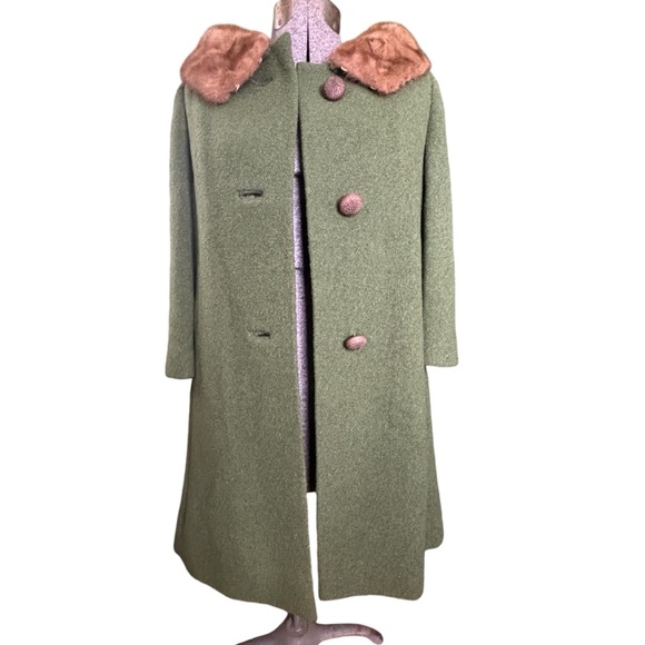 Vintage forstman frizelda MCM retro boucle fern green coat S - Picture 1 of 16